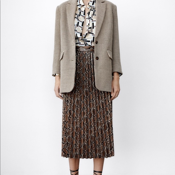 New Zara Faux Leather Snake Print Midi Pleated Skirt XS Small Medium 8372/262 - Picture 5 of 12